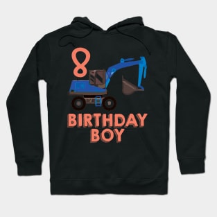 Kids th eighth  eight year happy birthday construction Hoodie